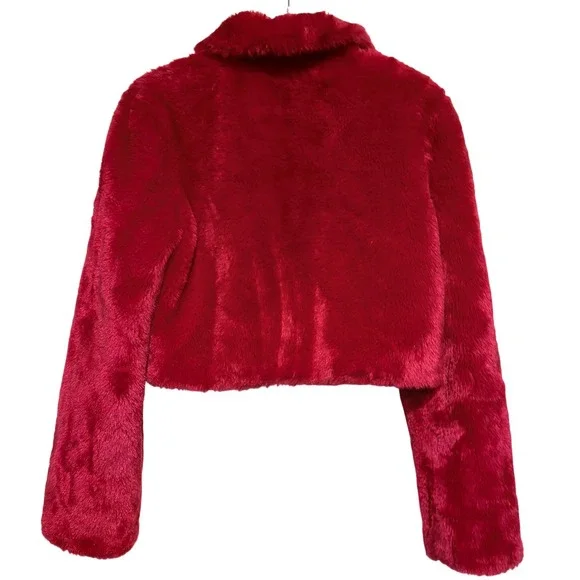 Sugar Thrillz Dolls Kill Red Faux Fur Cropped Jacket Heart Zipper AST20069 Small - Picture 3 of 10